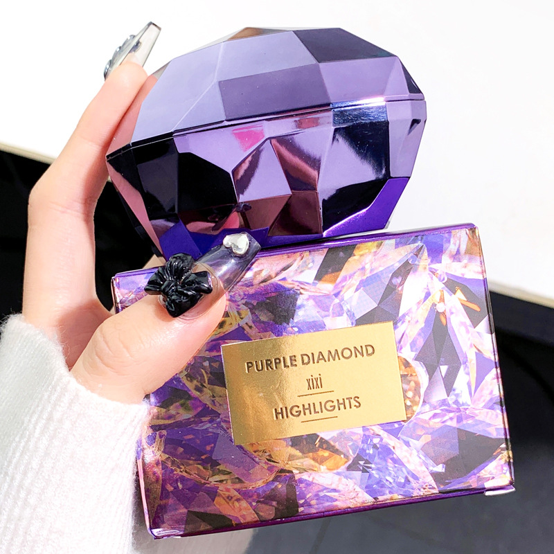 Xixi Internet Celebrity Luxury Purple Diamond Highlight Powder Diamond Contour Compact Face Brightening Polarized Thin and Glittering Makeup Palette Student Female