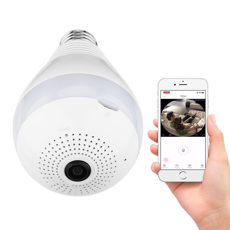 灯泡监控摄像头高清夜视360度旋转摄像头家用手机远程家居安防