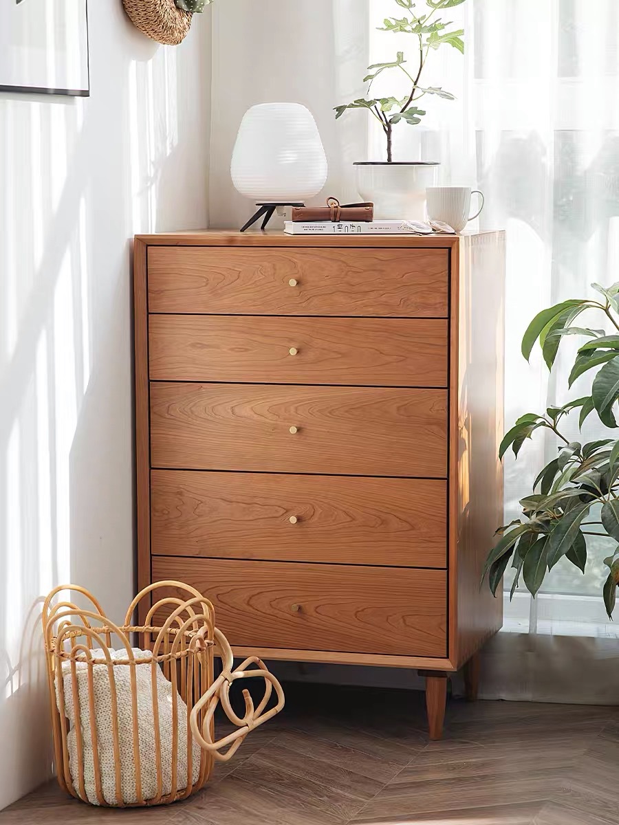 大肚五斗柜简约现代储物柜日式白橡木五斗橱北欧收纳餐边柜木蜡油