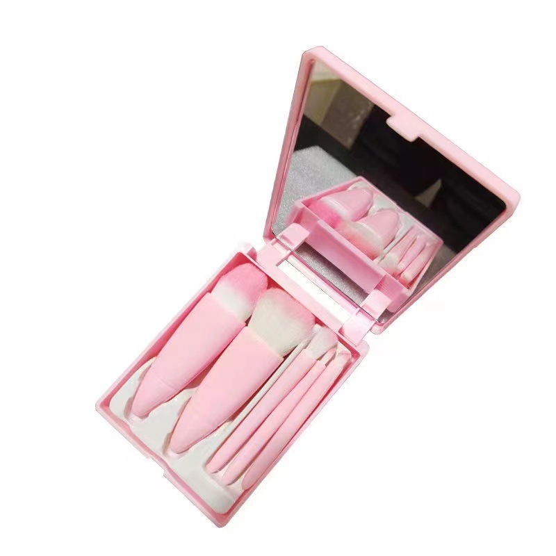 Portable Models Boxed Makeup Brush Suit with Mirror Multifunctional Powder Brush Blush Brush 5 PCs Glasses Box Beauty Tools