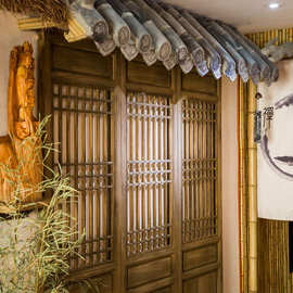 东阳木雕 古建仿古门窗 做旧花格门 新中式实木隔断屏风可