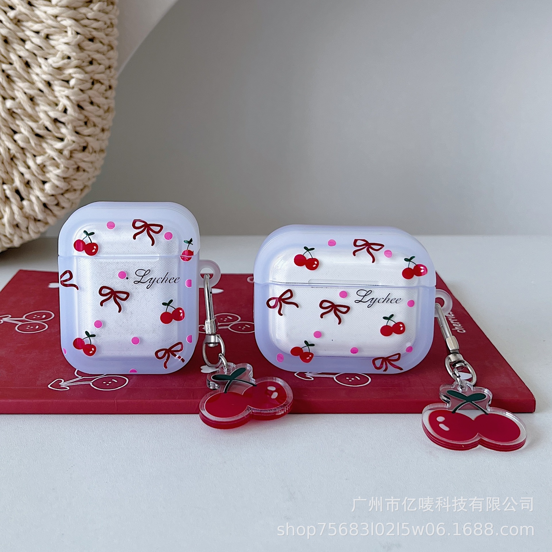 粉色樱桃小众适用Airpods1/2代Pro2苹果耳机壳3代相框立体软透明