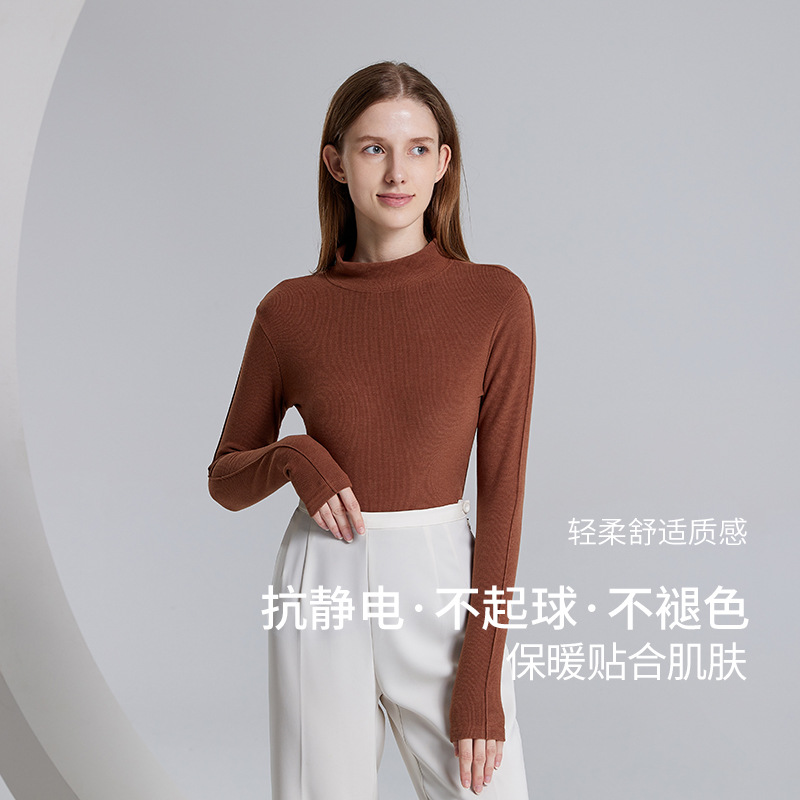 Spring Dralon Thickened Bottoming Shirt Women's Silk Protein Skin Bottom Clothes Fleece Lined Heating Half Turtleneck Warm Top Autumn Clothes