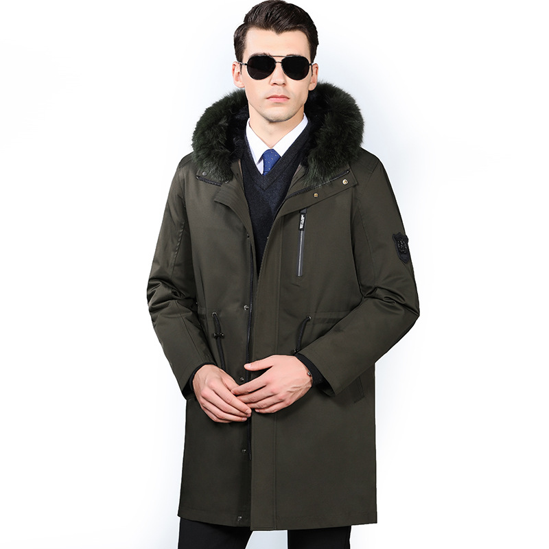 派克服男冬季中长款兔毛内胆貉子毛领连帽皮草大衣男尼克服外套潮