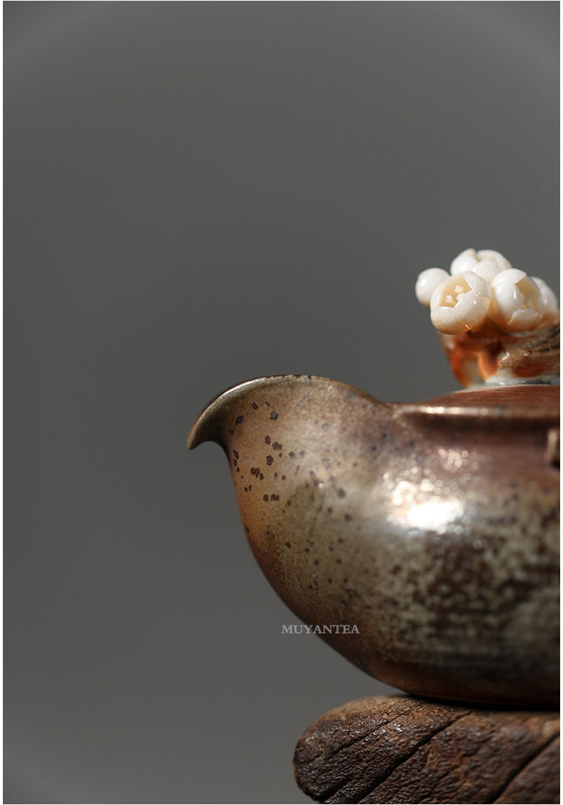 慕陶日本备前烧捏花宝瓶壶手作柴烧自然落灰手抓茶壶日式泡茶器