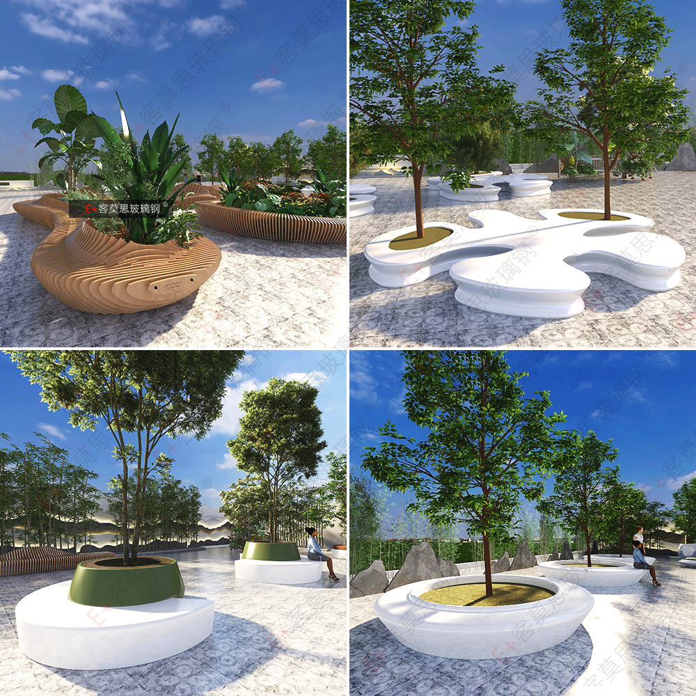 玻璃钢休闲座椅大型树池坐凳户外椅商场景观园林切片长凳花坛