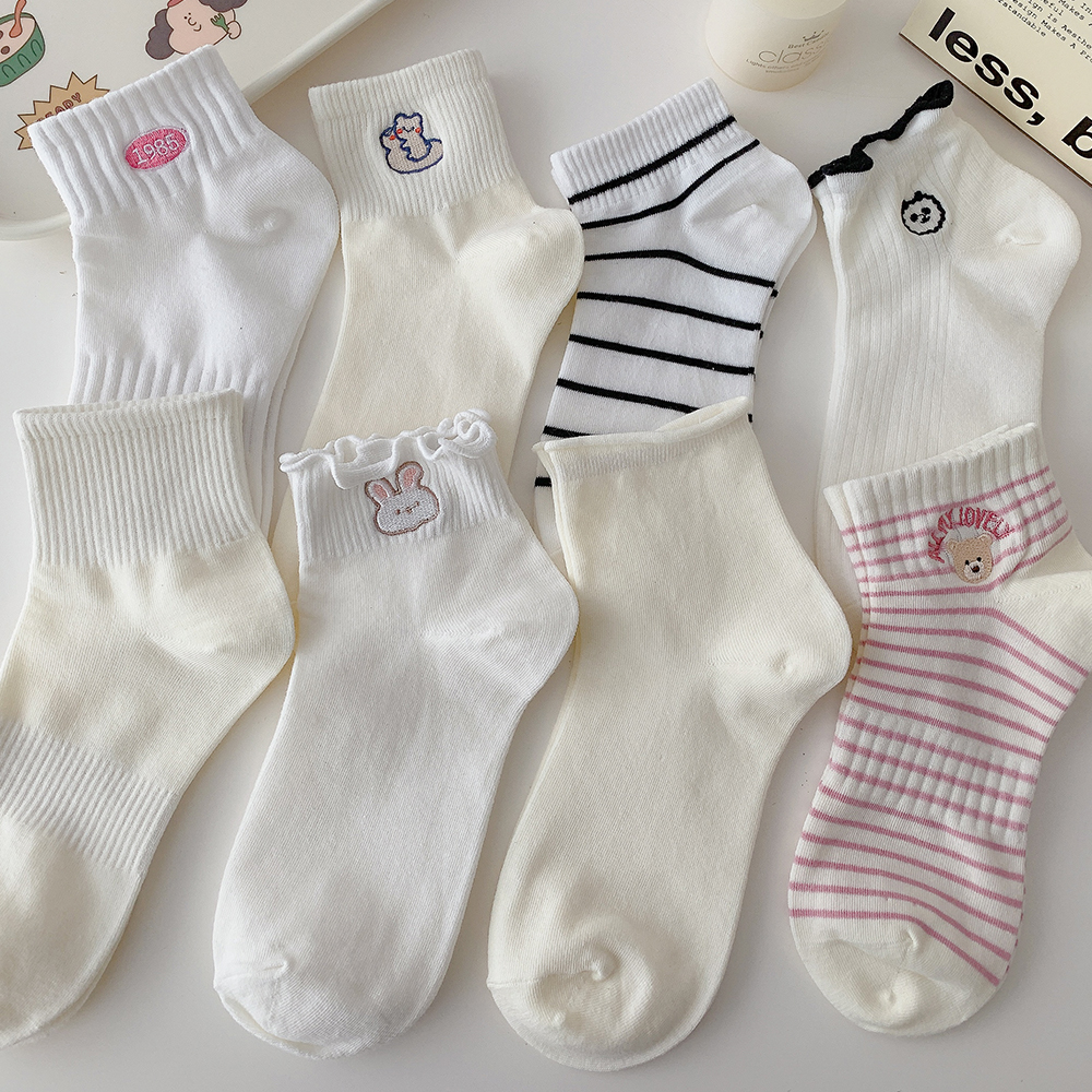 白色袜子女短袜春夏季薄款花边木耳边日系少女可爱夏天中筒袜
