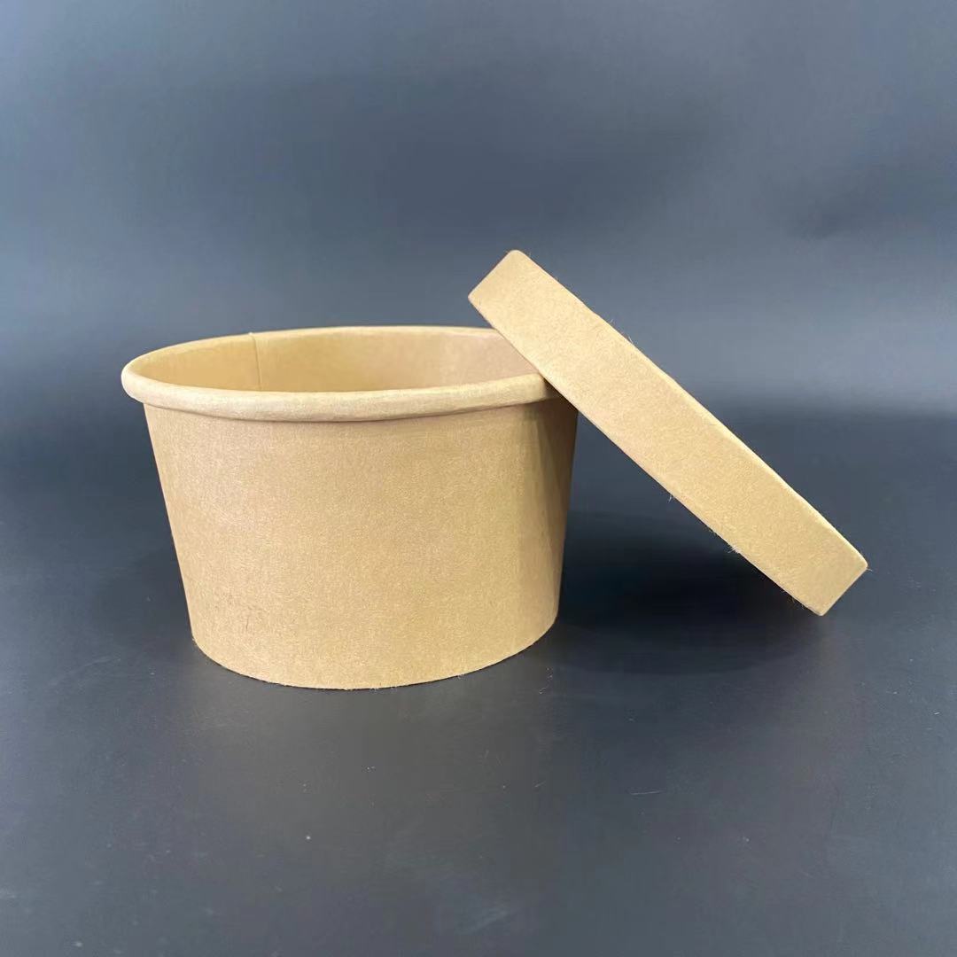 16盎司牛皮纸碗汤碗 小号粥桶 带纸盖 牛皮 外卖打包碗