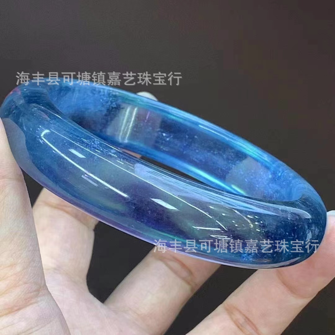 天然海蓝宝魔鬼蓝宽版手镯diy配款首饰干净无杂晶体透起荧光冰透