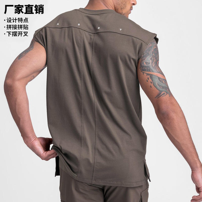 夏季男士运动背心 欧美潮牌宽松大码纯色印花无袖t恤速干透气坎肩