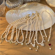 真金电镀淡水珍珠锆石蝴蝶结项链法式复古轻奢锁骨链优雅气质项饰