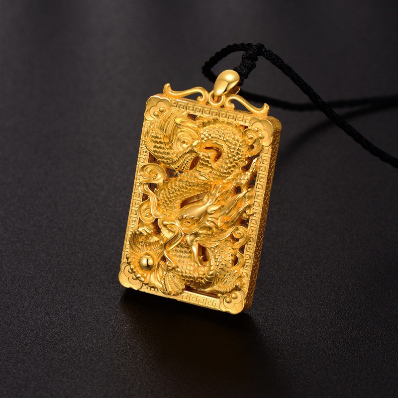 古法黄金吊坠足金999生肖龙牌霸气男士吊坠龙行天下黄金