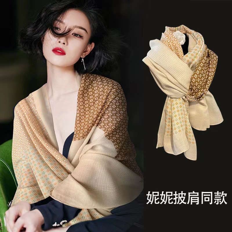 2023 Popular Korean Dongdaemun Cotton and Linen Scarf Women's Autumn and Winter New All-Matching Warm Fashion H Letter Scarf