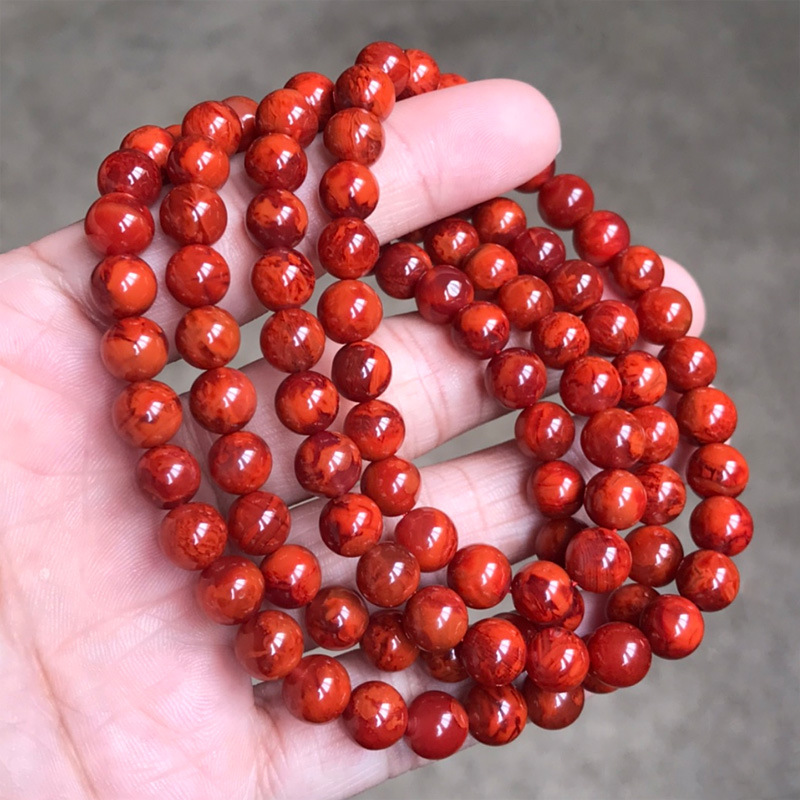 臻品天然南红玛瑙火焰纹佛珠手串108颗男女款妖艳纹手链直播货源