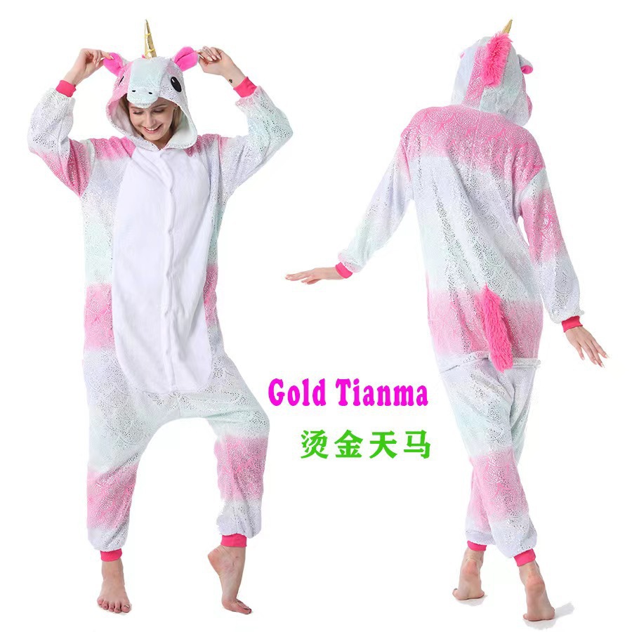 New Cartoon Animal One-Piece Pajamas Bronzing Tianma Christmas Deer Flannel Unicorn Parent-Child Homewear Clothes Wholesale