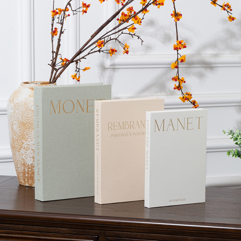 亚麻磁吸假书3件套收纳盒跨境装饰书拍照道具书软装仿真书储物盒