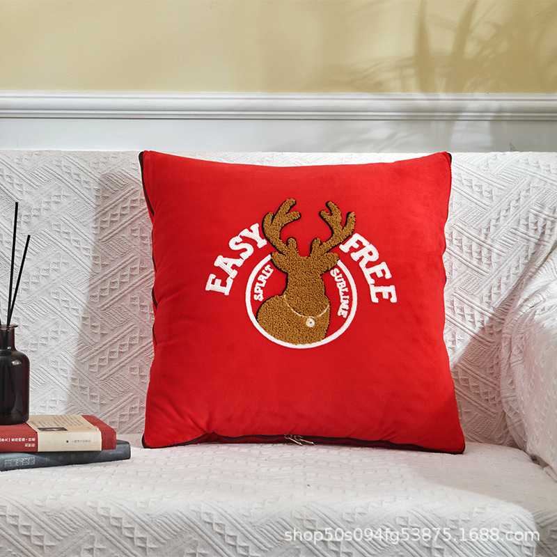 New Style Home Living Room Sofa Pillow Blanket Lucky Deer Cushion Office Cushion Dual-Use Two-in-One Pillow