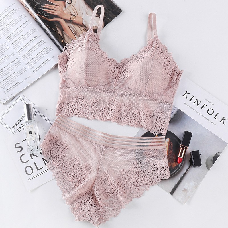 2021 Hot Sexy Lace-Trimmed Bra Suit Wireless Ultra-Thin Gather Comfortably Bottoming Women's Underwear