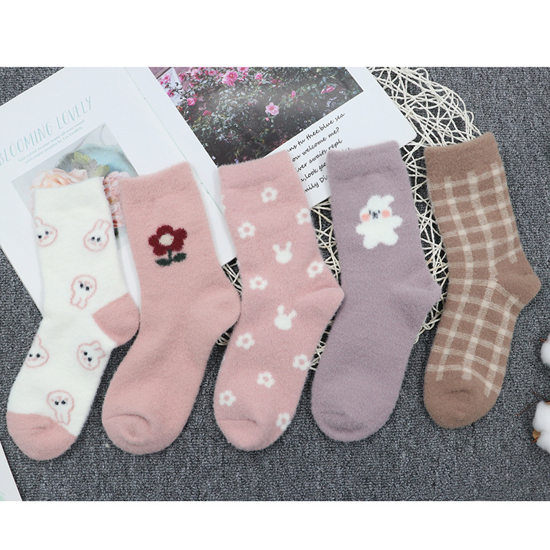 Autumn and Winter Plush Thick Socks Children‘s Cross-Border Mid-Calf Japanese Cute Cartoon Sleep Floor Socks Warm Snow Socks