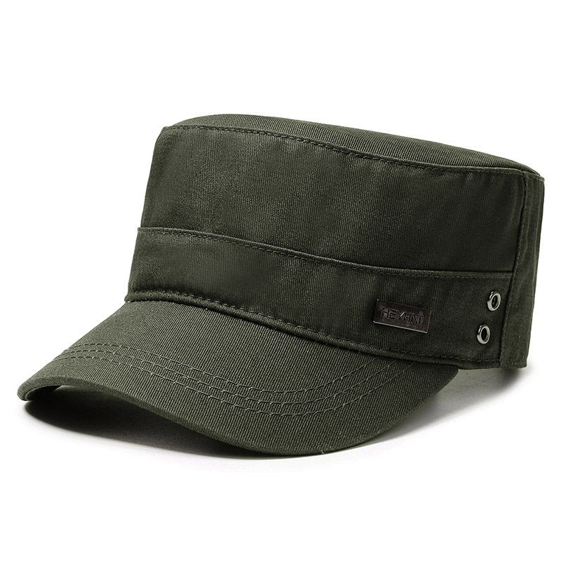 Hat Men's Spring and Autumn Small Iron Standard Army Green Men's Fashion Sun-Proof Flat-Top Cap Peaked Cap Cotton-Padded Cap Baseball Cap