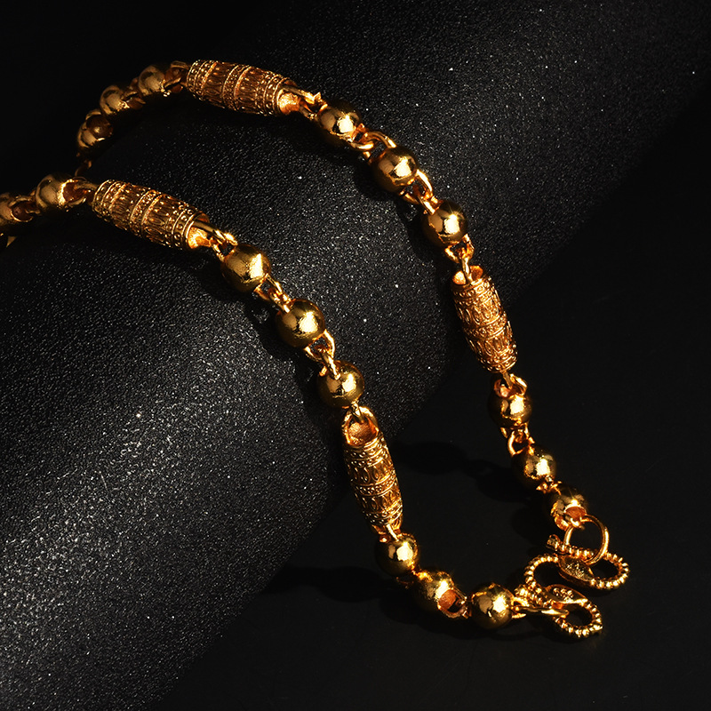 越南沙金霸气转运珠项链转经筒项链男士镀黄金项链999印久不褪色