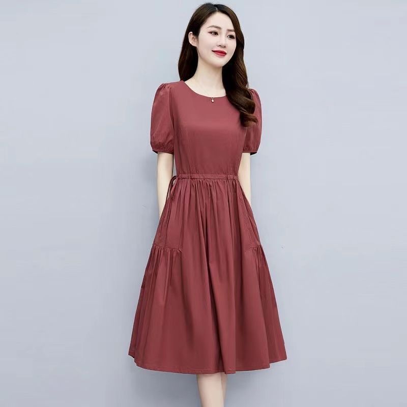 时尚气质淑女连衣裙2024新款女士夏天优雅简约大摆裙棉麻中长裙子