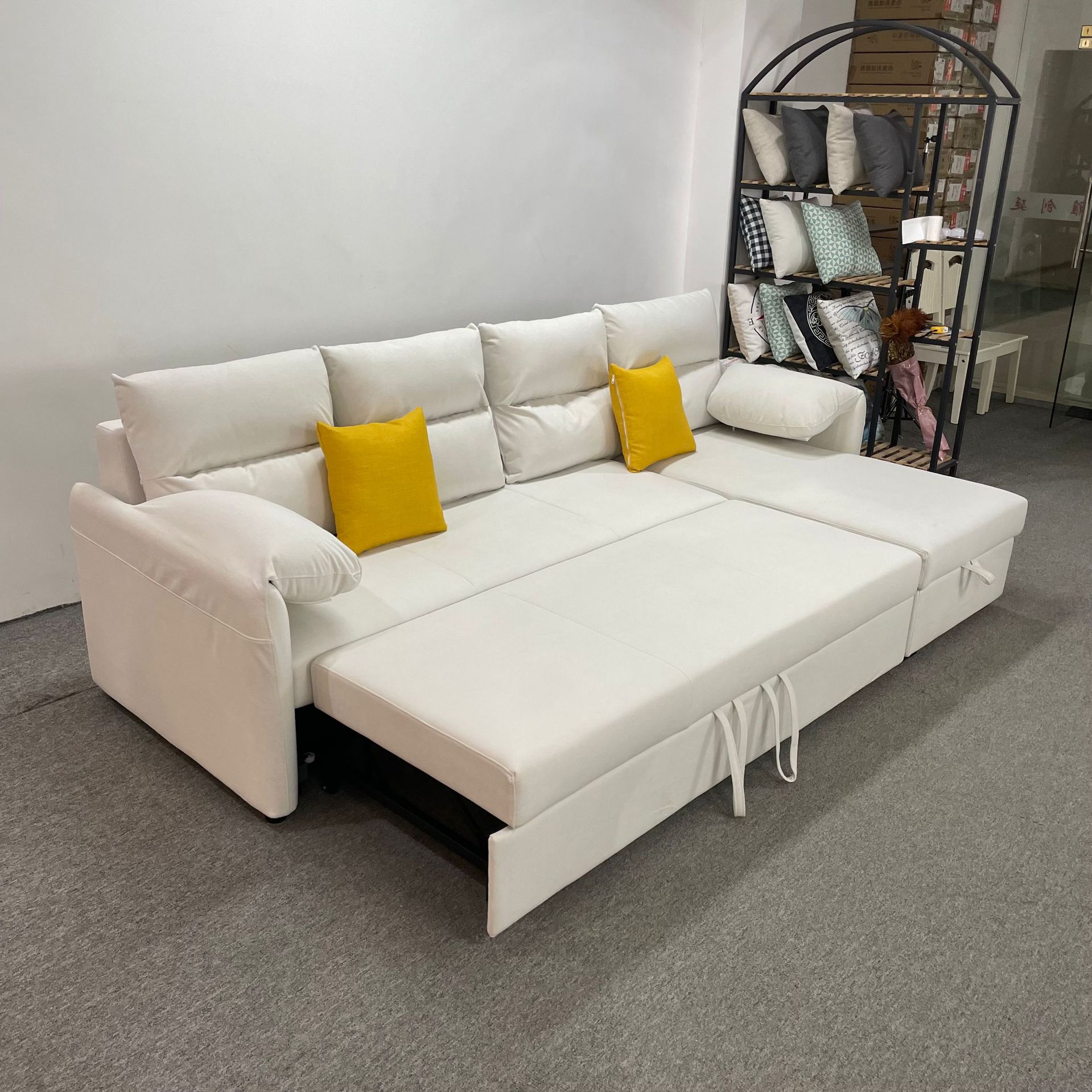 奶油风科技绒沙发床两用客厅贵妃组合款多功能可储物可拆洗小户型