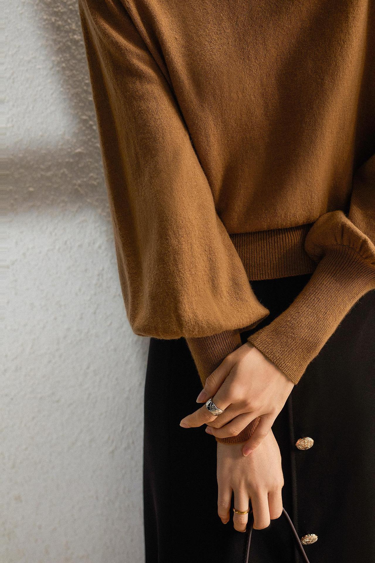 [zzo360432vg] 新色入荷秋冬多色羊角袖 藏肉羊毛羊绒针织衫女