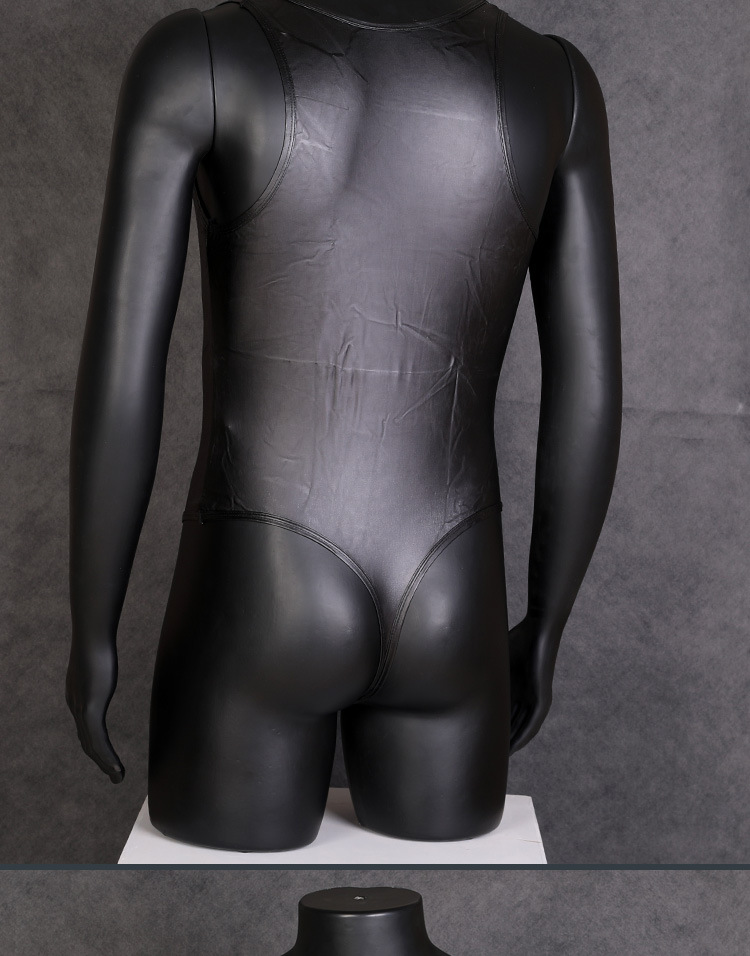 男士仿皮情趣诱惑露胸连体内衣背心黑色欧美夜店装性感连体内裤