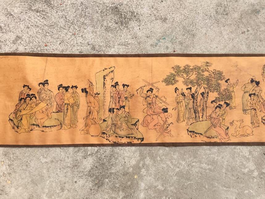 古玩字画批发仿古名人长卷画百美图已装裱室内壁画挂画一件代发