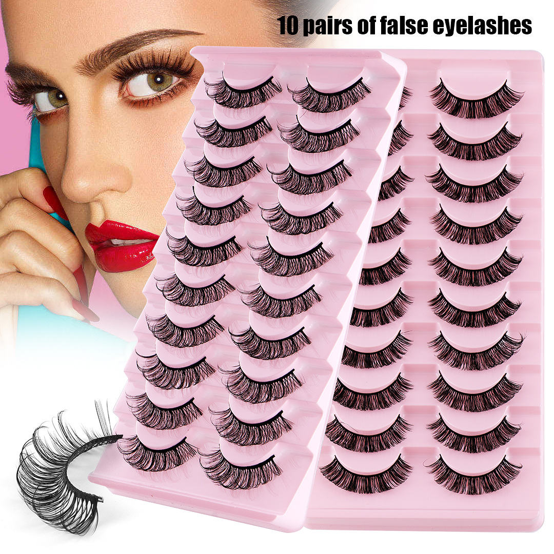 European and American Hot False Eyelashes Large Capacity Ten Pairs of Curly Thick Natural False Eyelashes Simulation Cross-Border Eyelashes Wholesale