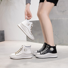 真皮短靴女2024年春秋季新款韩版增高休闲黑色靴子