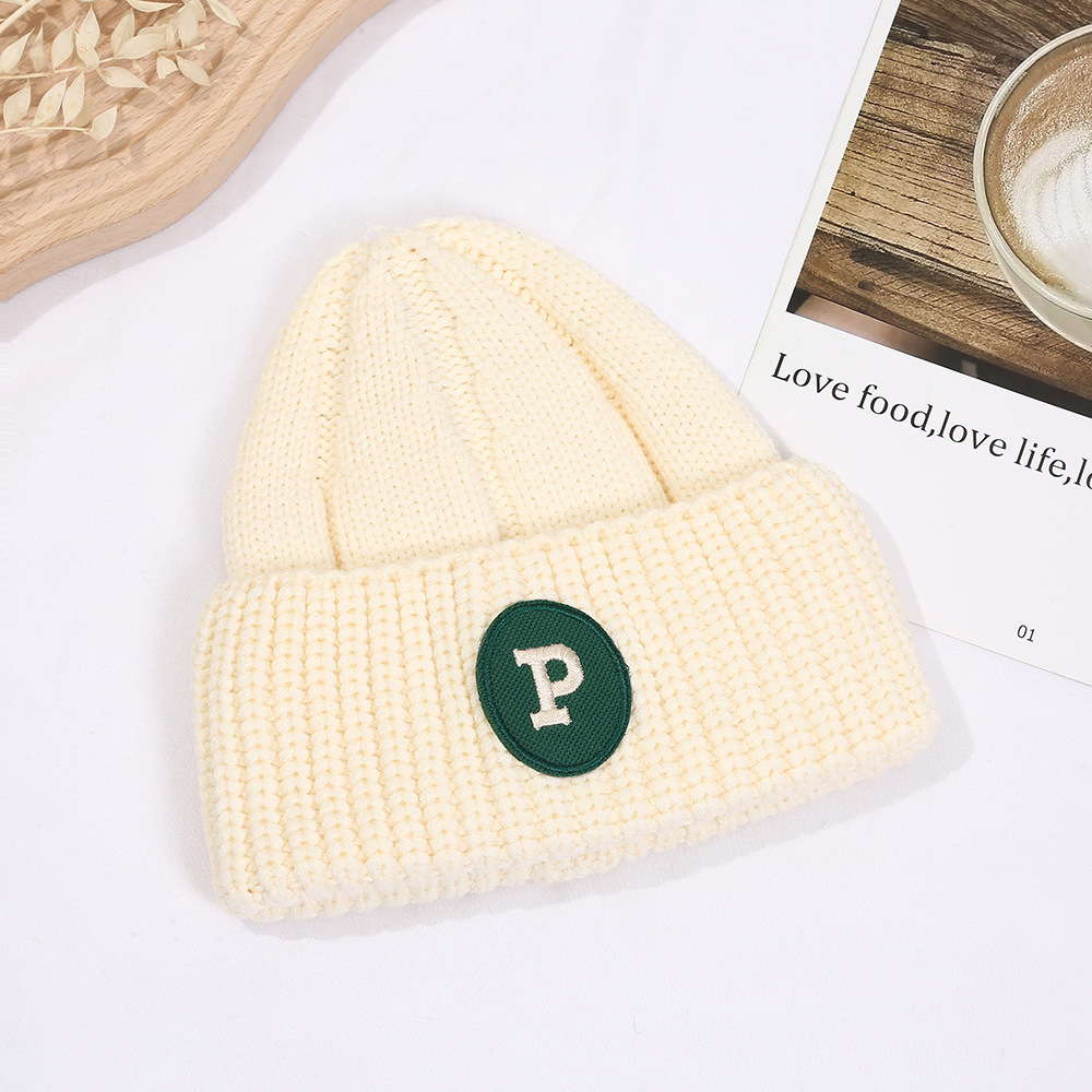 Internet Celebrity Ins Knitted Hat Letter Children's Wool Hat Student Flanging Warm Earflaps Cap Autumn Winter Warm Hat