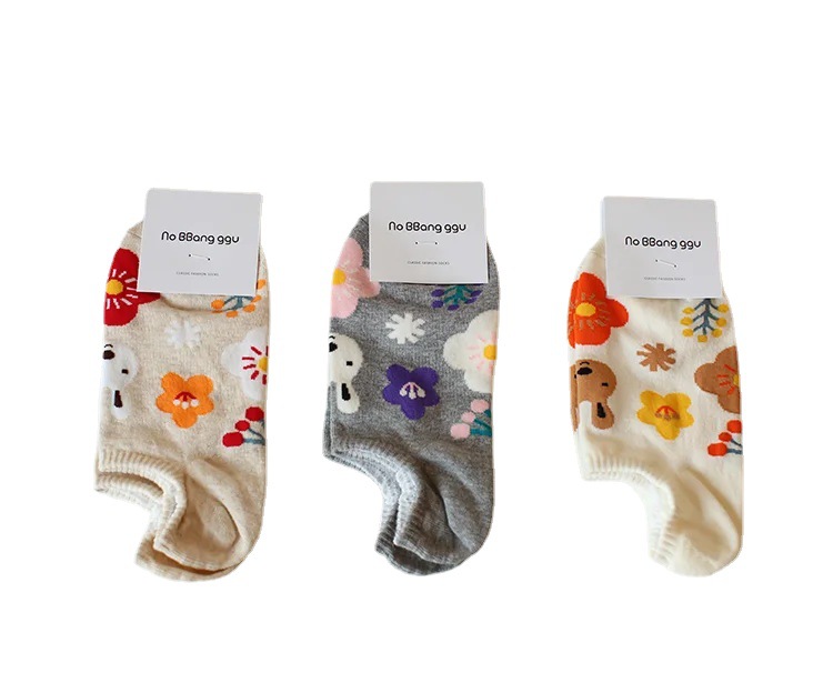 Invisible Women's Boat Socks Summer Thin Socks Low-Cut Breathable Gentle Ins Trendy All-Match Flower Bear Cute Female Socks