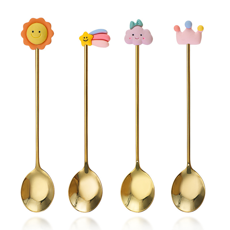 New 304 Stainless Steel Ice Cream Dessert Spoon Cute Cartoon Stirring Coffee Spoon Spoon Factory Wholesale Spot