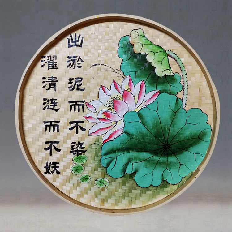 国画四君子装饰画竹编手绘清廉簸箕画办公室背景画茶室背景墙挂画