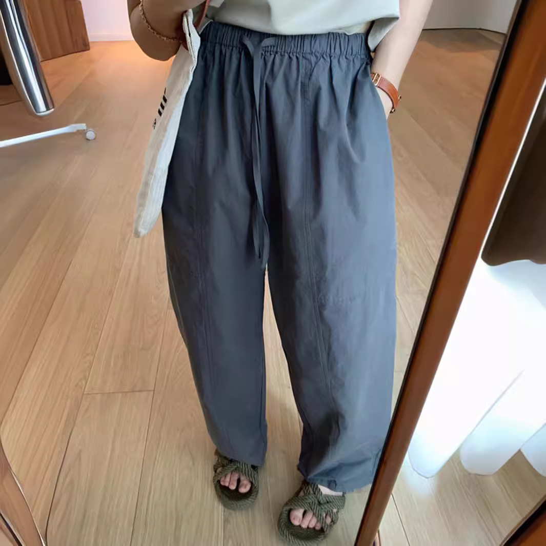 韩系风棉质松紧腰休闲裤女夏季新款抽绳宽松薄款百搭哈伦裤子跨境