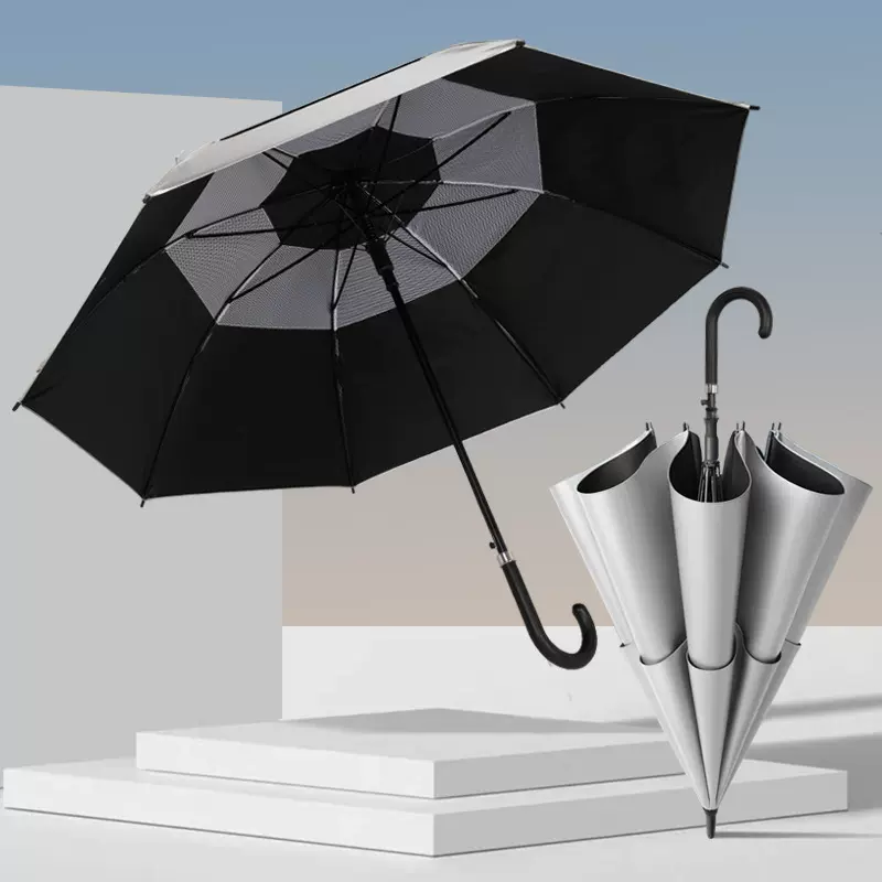 定制超大双层伞钛银胶防紫外线户外雨伞直柄高尔夫伞抗风可印logo