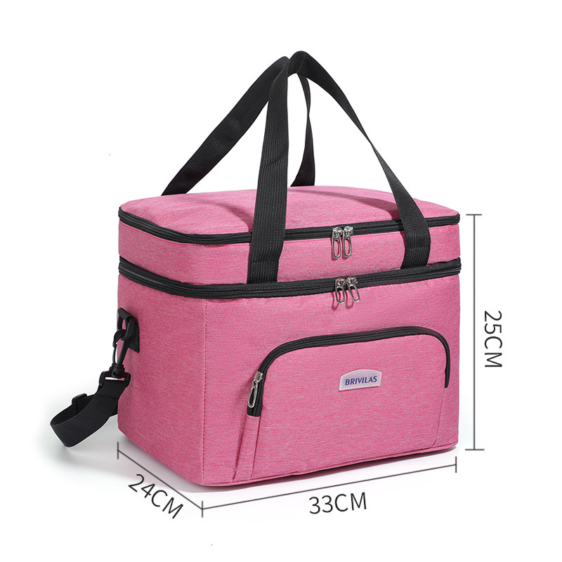 Cross-Border Double-Layer Large Capacity with Rice Lunch Bag Portable Crossbody Picnic Bag Square Simple Large Ice Pack Insulated Bag