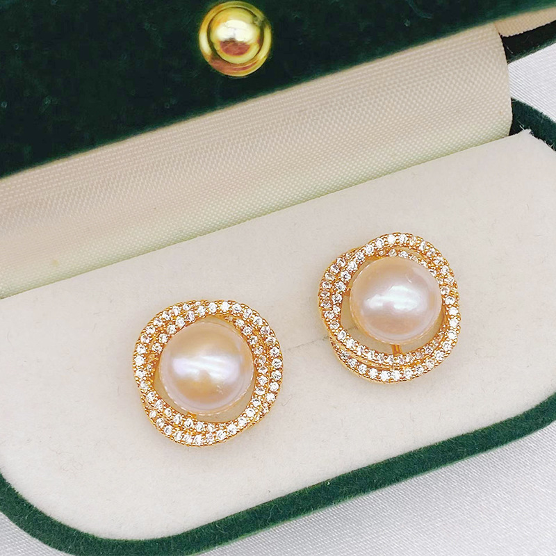 French Elegant Hoop and Pearl Earings Set Simple Personality Silver Stud Earrings All-Match Circle Pearl Zircon Necklace