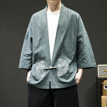 中国风男装改良汉服新中式居士开衫外套夏季复古风道袍亚麻茶禅服