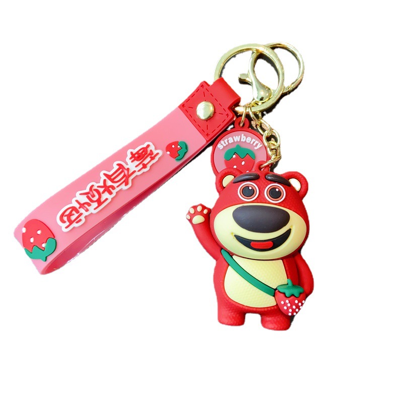 Creative Strawberry Bunny Bear Animal Keychain Pendant Female Cute Cartoon Car Key Chain Small Gift Wholesale