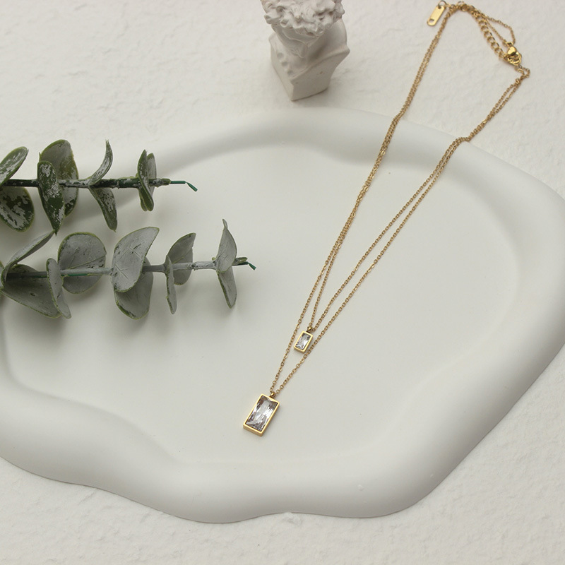 简约钛钢项链双链两个白钻干净气质ins风博主风时尚首饰批发女