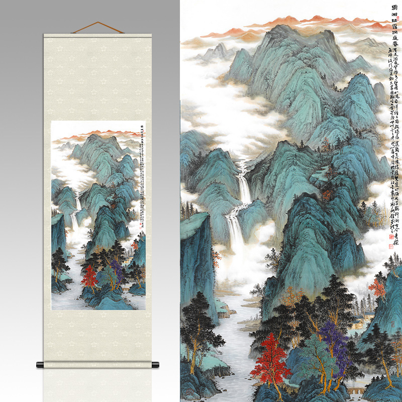 玄关客厅风景装饰画大幅竖版中堂画新中式艺术微喷画芯山水画批发