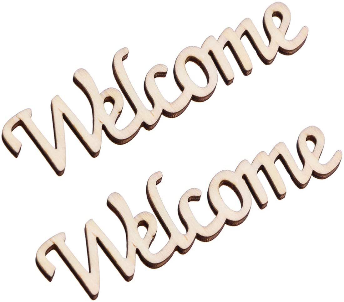 木质英文字母welcome挂件 圆形花环装饰创意镂空挂牌店铺欢迎木牌