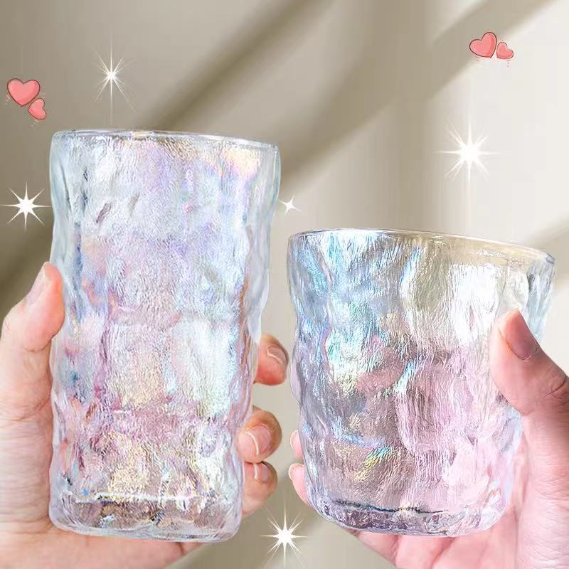 Glacier Pattern Glass Colorful Cup High-Looking Internet Celebrity Household Juice Milk Glass Water Cup Promotional Cup Gift
