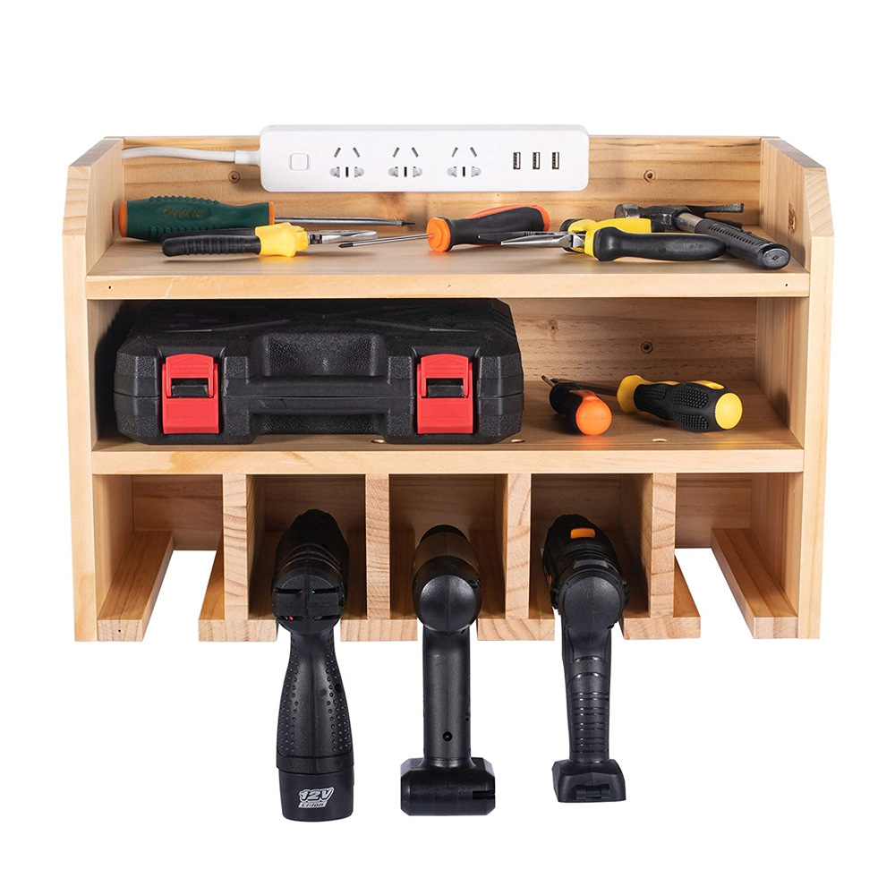 木质电动工具置物架工具收纳储存收纳盒木质壁挂式电动工具收纳盒