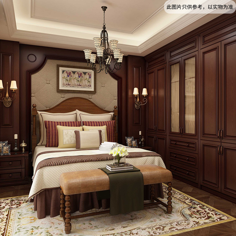 实木整体衣柜全屋整装风格原木造型美式混油卧室衣柜平开柜门厂家