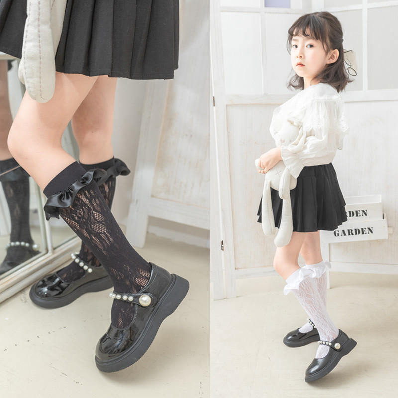 日系女童洛丽塔镂空蕾丝公主花边短袜小萝莉堆堆袜日系中筒儿童袜