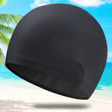 男女成人泳帽 布长发防水舒适卡通PU海豚时尚儿童泳帽黑色批发